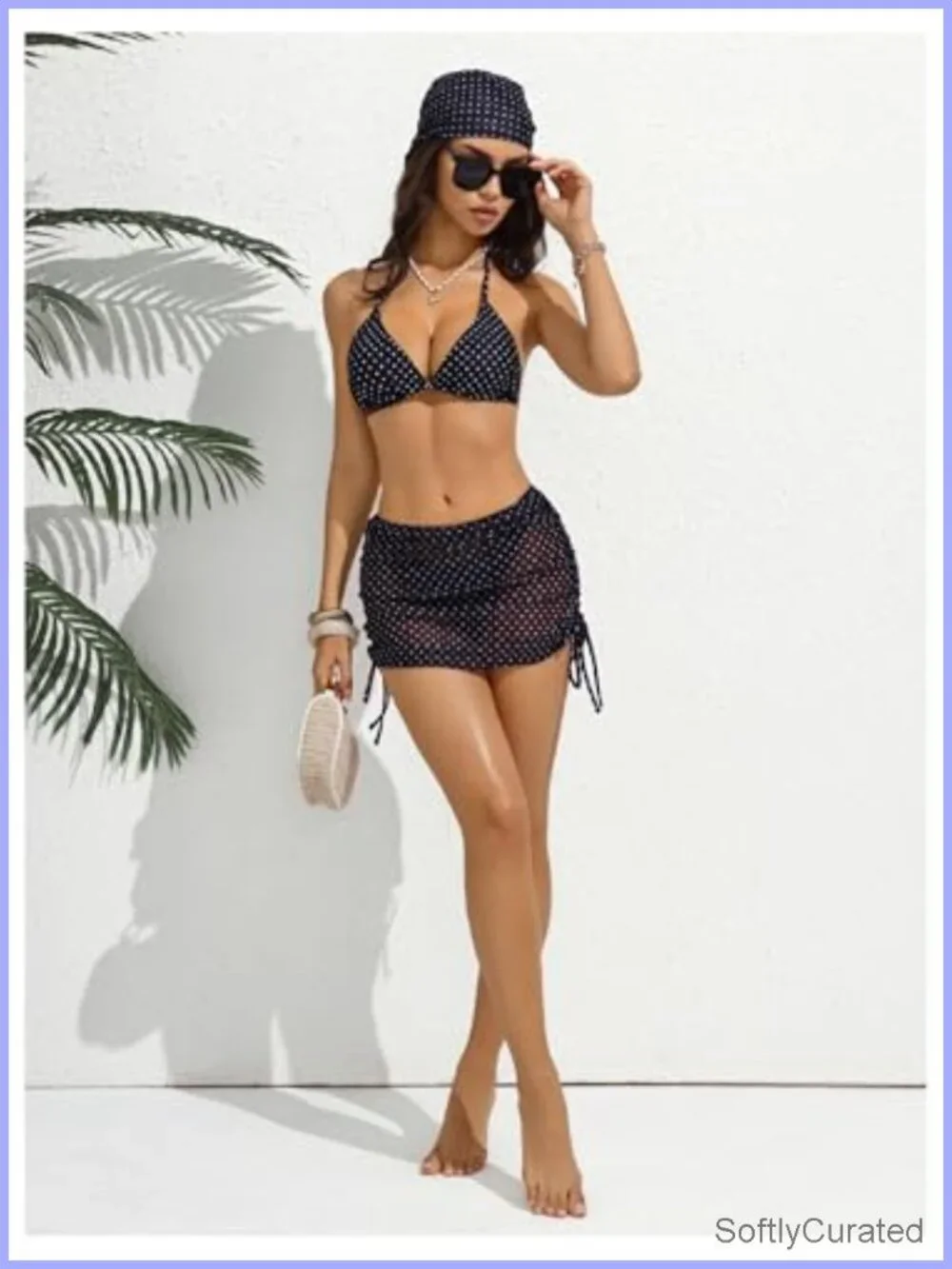 Women's 4 Piece Polka Dot Bikini Set with Cover Up Skirt & Bandana